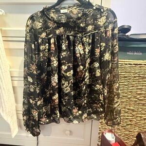 Wilfred Black Long Sleeve Blouse with Mock Neck and Peter Pan Collar